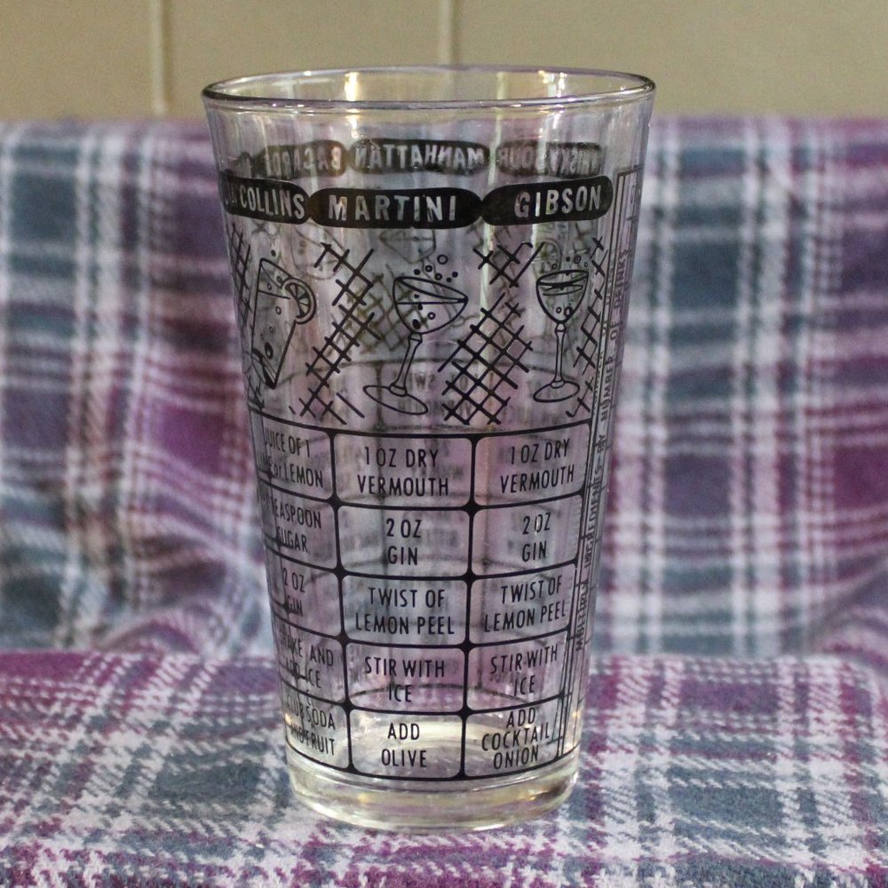 Vintage Bar Glass Cocktail Recipes with Measurements